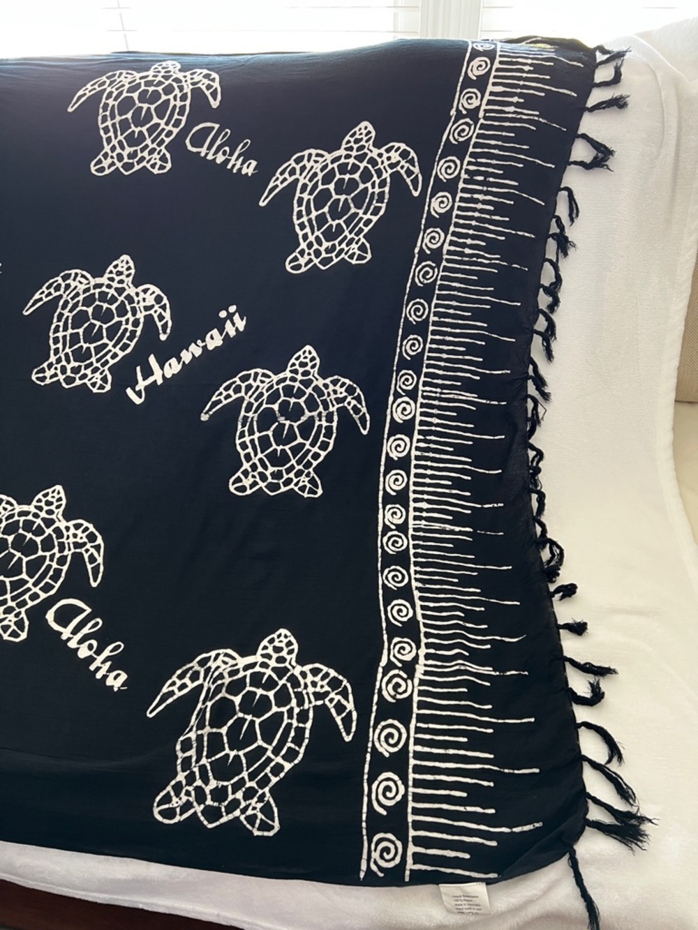 Hawaii Beachwear Sarong Pareo Turtle Animal Print Swim-Suit Cover Black White - Picture 5 of 7